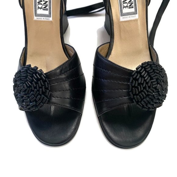 Gianni Versace Vintage Leather Pewter Wedge Heels - Picture 3 of 7